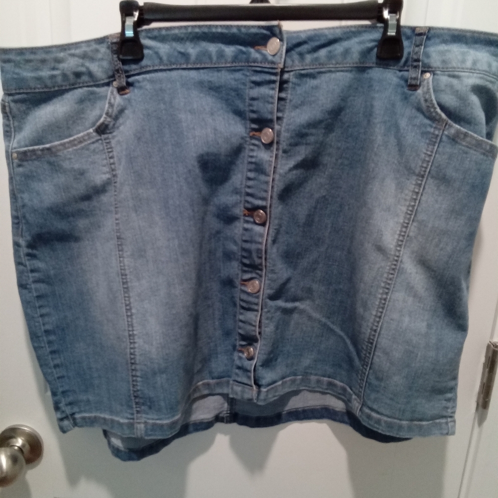 Refuge Plus Size 3X Denim Button-Front MinimSkirt